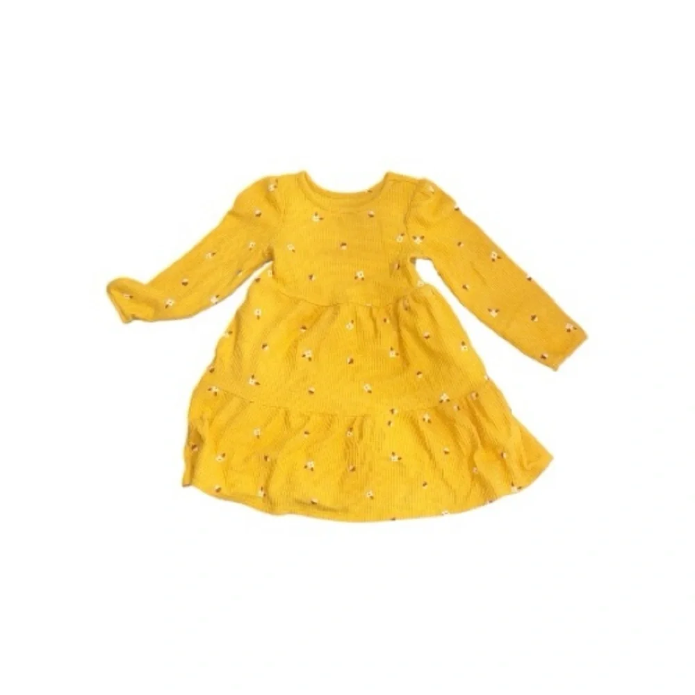 Bundle 2 Cat & Jack Waffle Knit Long Sleeve Dress Brown Tan Gold Hearts Fall 4T